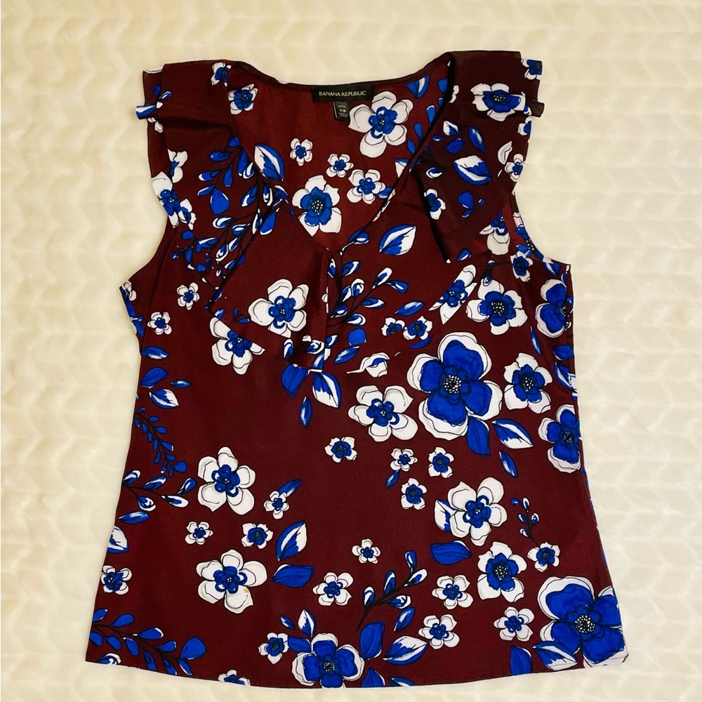 EUC- Banana Republic Maroon and Blue Blouse Elegant Top